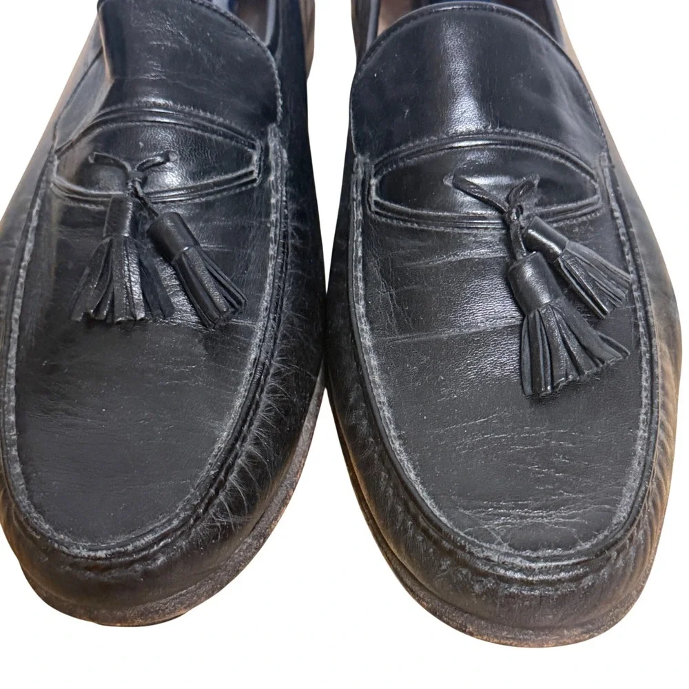 Johnston & Murphy Black Leather Tassel Loafers Size 10M Moc Toe Slip On Shoes